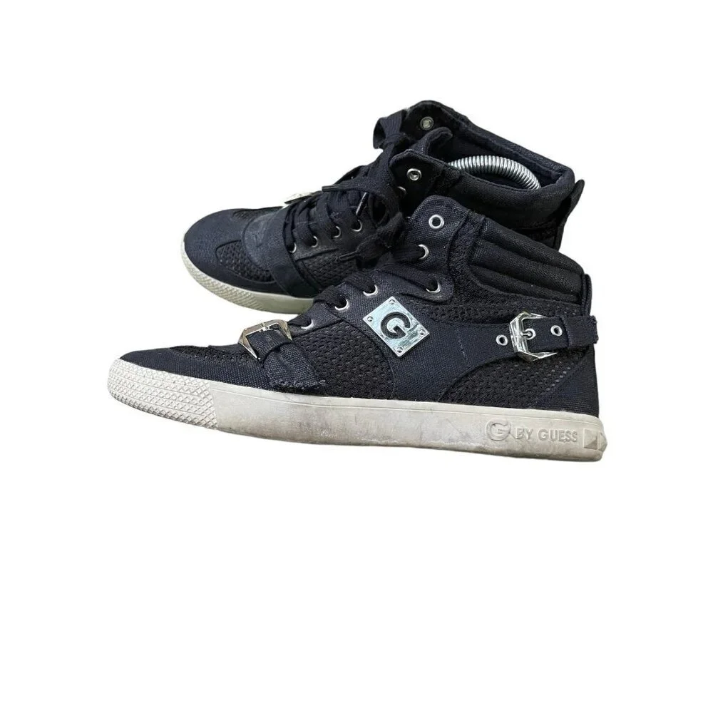 G by Guess Milla Womens Size 9.5M Black Sneakers GGMilla2 Shoes w/ Metal Buckles